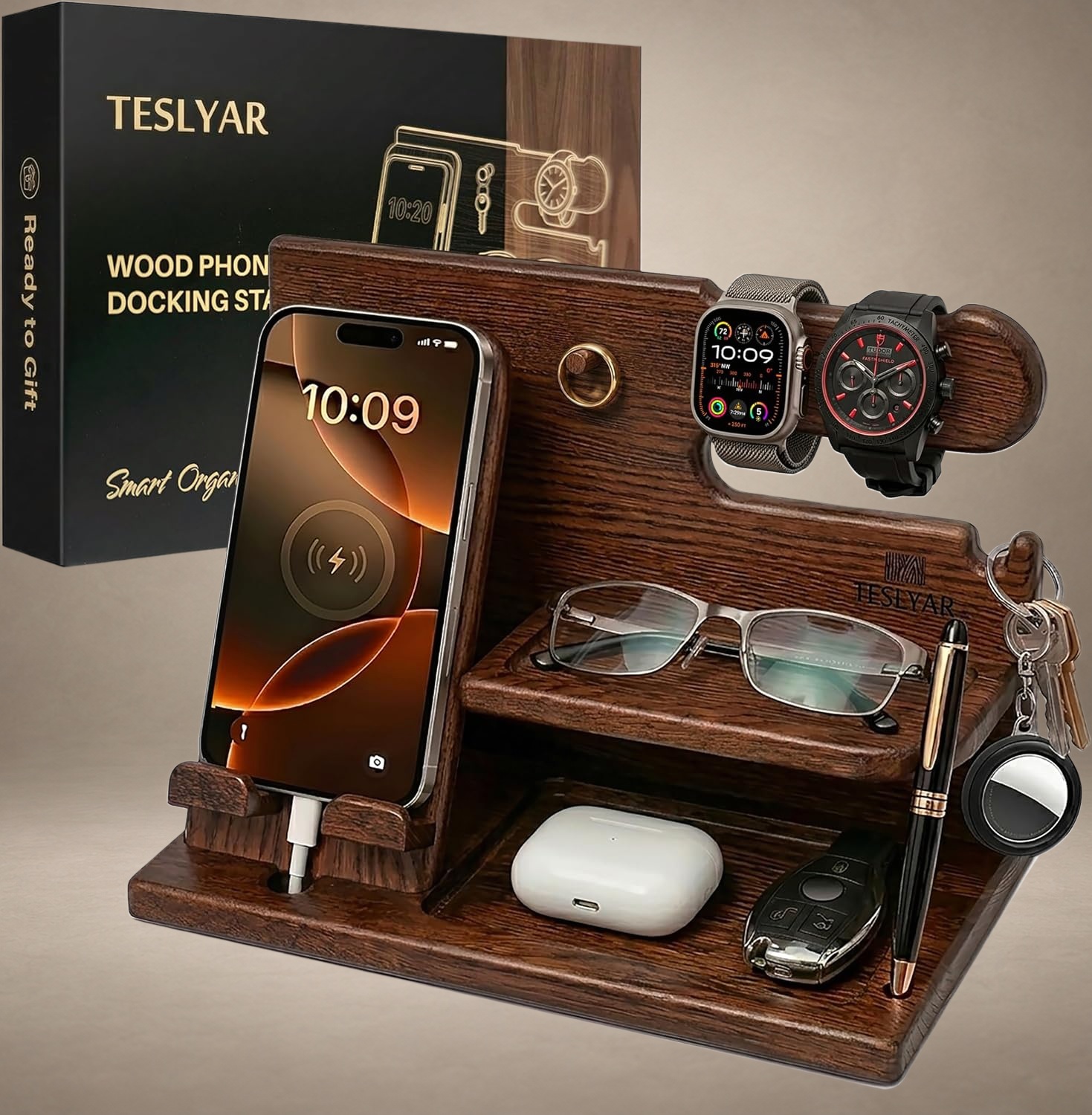 TESLYAR Wood Phone Docking Station