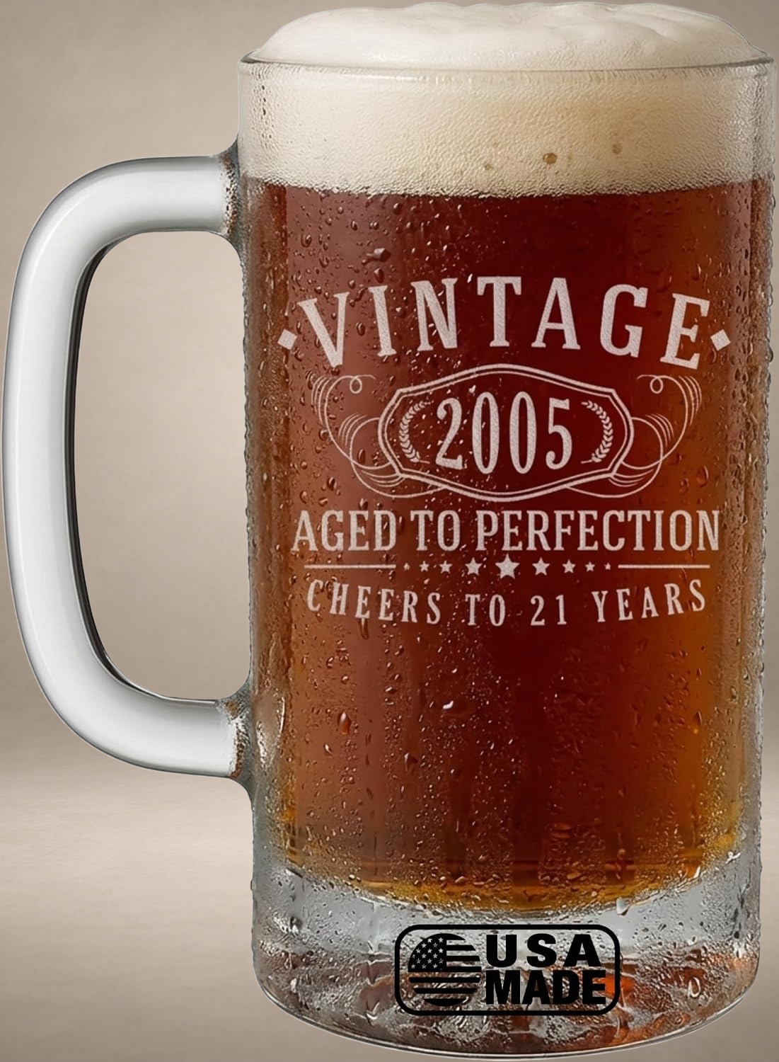 'Vintage 2005' Etched Beer Mug