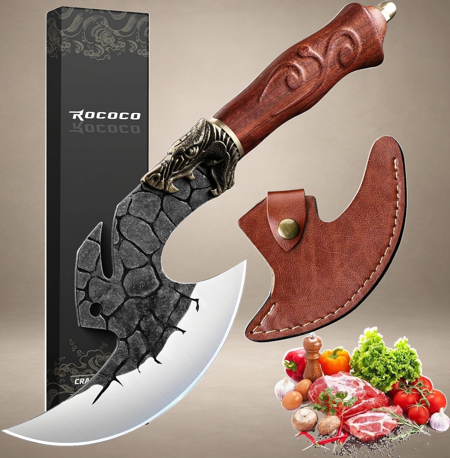 ROCOCO Viking Cleaver Knife with Sheath